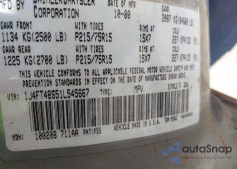 2001 Jeep Cherokee Sport из США, поврежденный, VIN 1J4FT48S51L545667